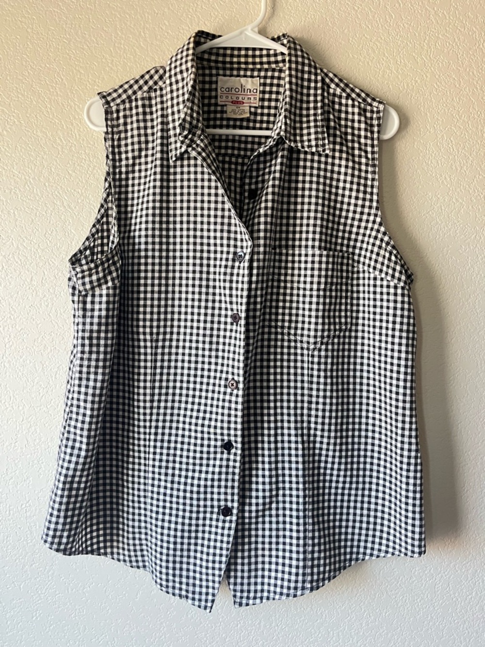 Vintage Retro Black & White Gingham Sleeveless Button-Front Cotton Tank Top